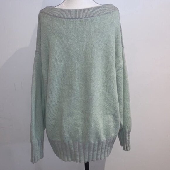 Free people lime green gray off the shoulder tunic sweater size XS - Picture 8 of 16